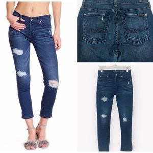 7 for All Mankind  Distressed Skinny Boyfriend Jeans Button Fly Size 24